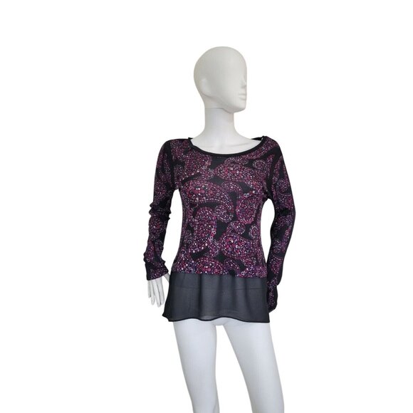 Michael Kors Womens Size XS crew Neck Long Sleeve Floral Peasant Top purple --21 - Picture 2 of 12